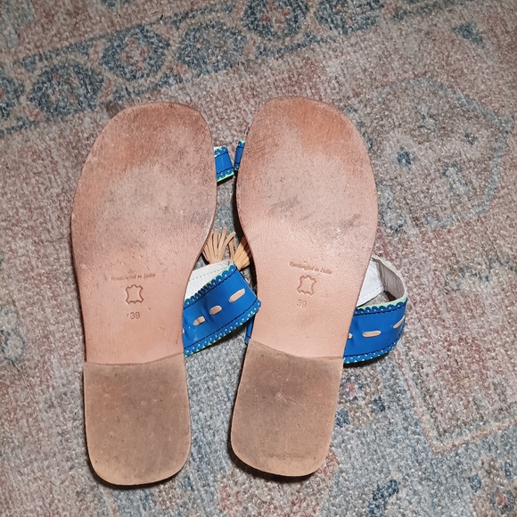 Penelope Chivlers Hug Patent Leather Sandal Blue w/ Tassels - Picture 3 of 4